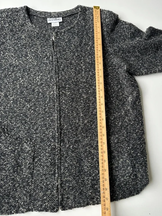 Vintage Eccobay Gray Marled Knit Zip Front Pocket Sweater Jacket Women’s Size XL - Picture 4 of 7